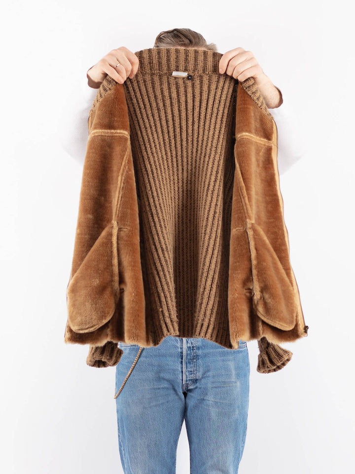 Vintage 90's Men Faux Sheepskin Jacket in BeigeZ1444