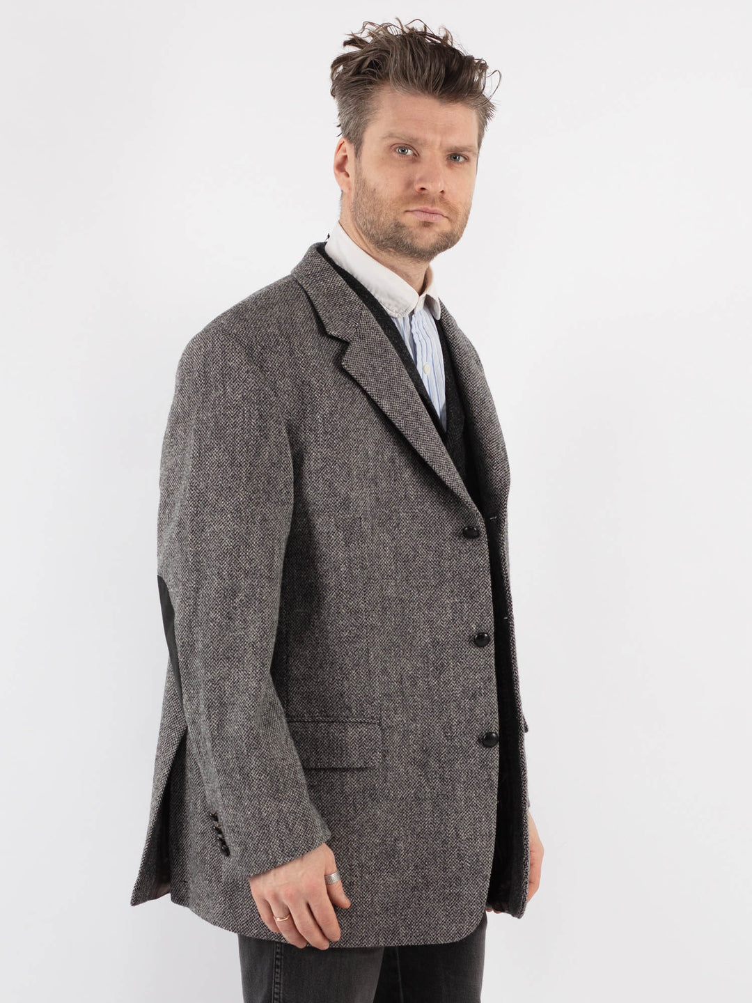 Vintage 90's Men Harris Tweed Jacket in Gray