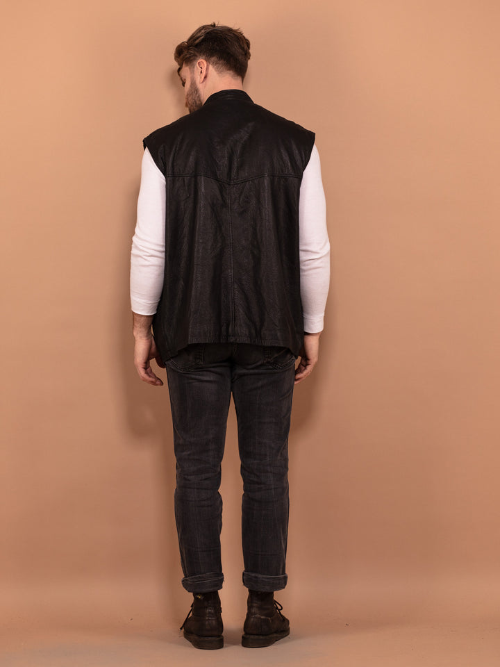 Vintage 90's Men Leather Button Up Vest in Black - NorthernGrip
