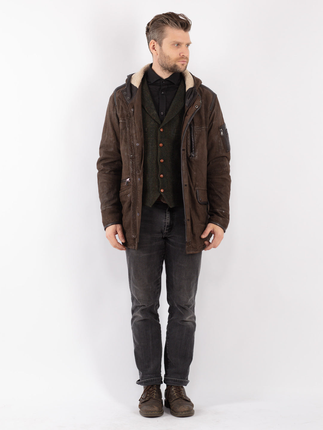 Vintage 90's Men Leather Jacket in Brown