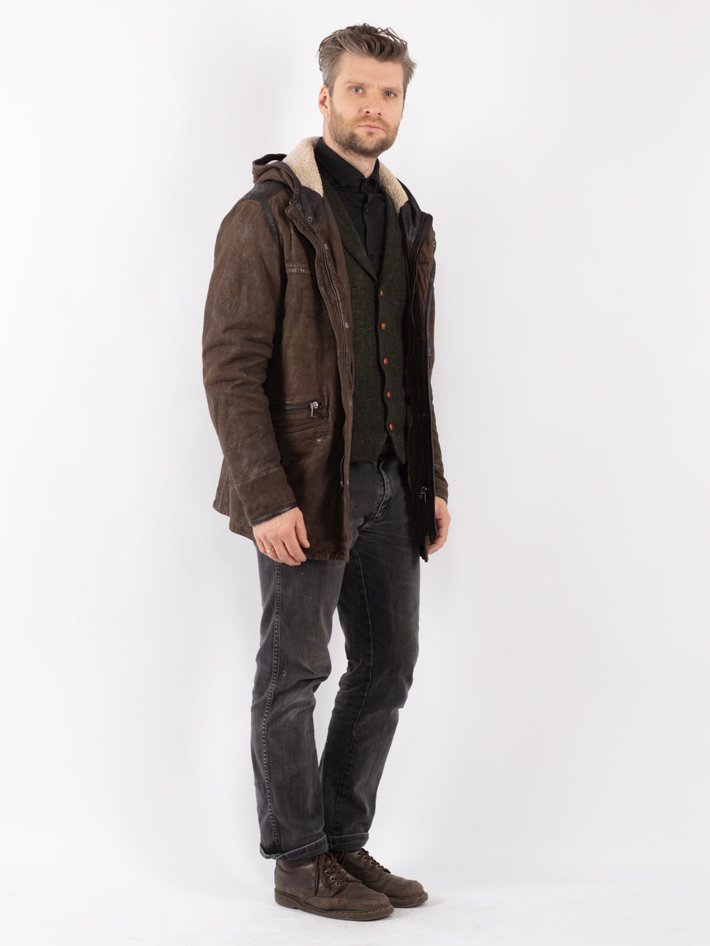 Vintage 90's Men Leather Jacket in Brown