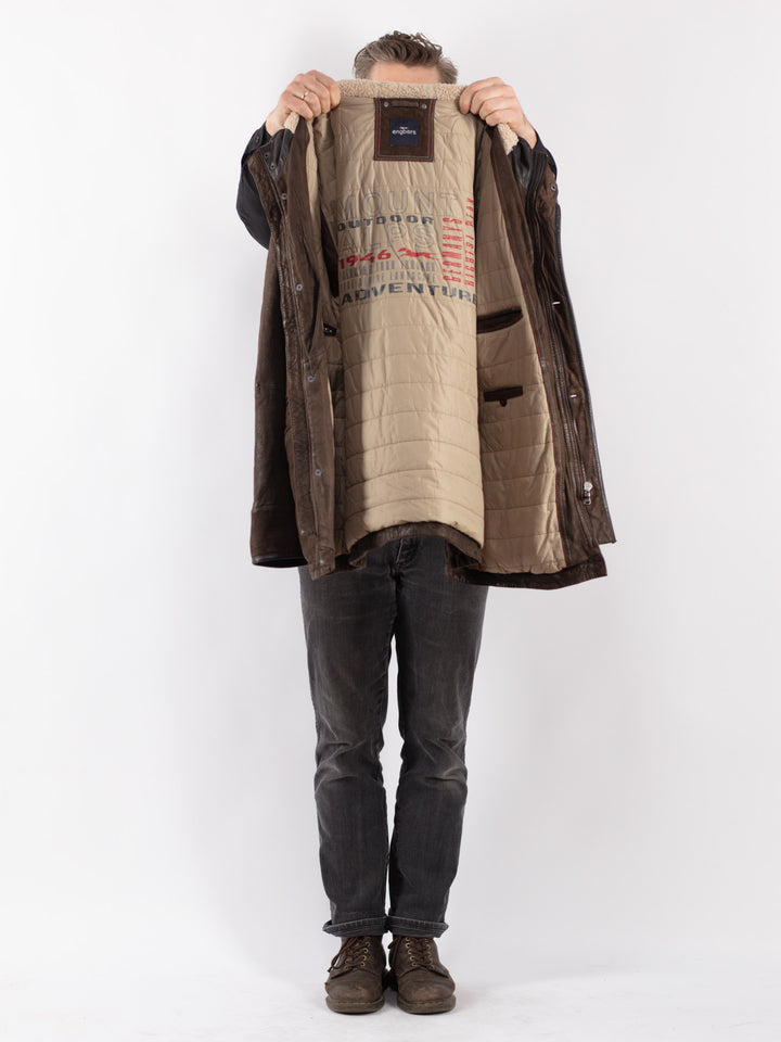 Vintage 90's Men Leather Jacket in Brown