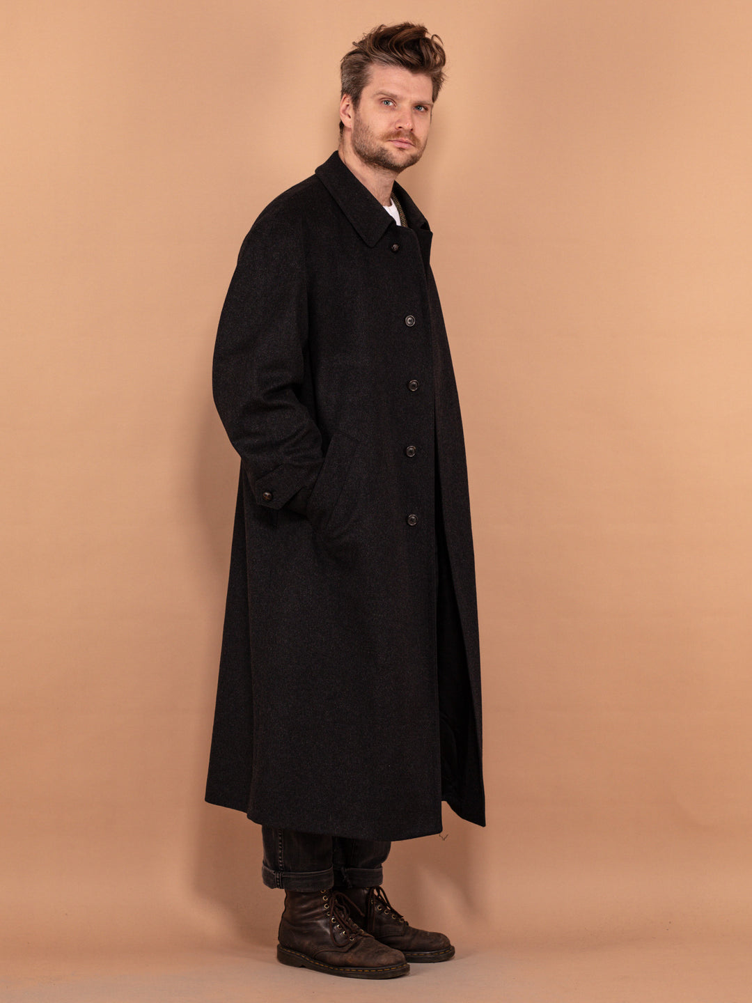 Vintage 90's Men Loden Wool Blend Coat in Gray - NorthernGrip
