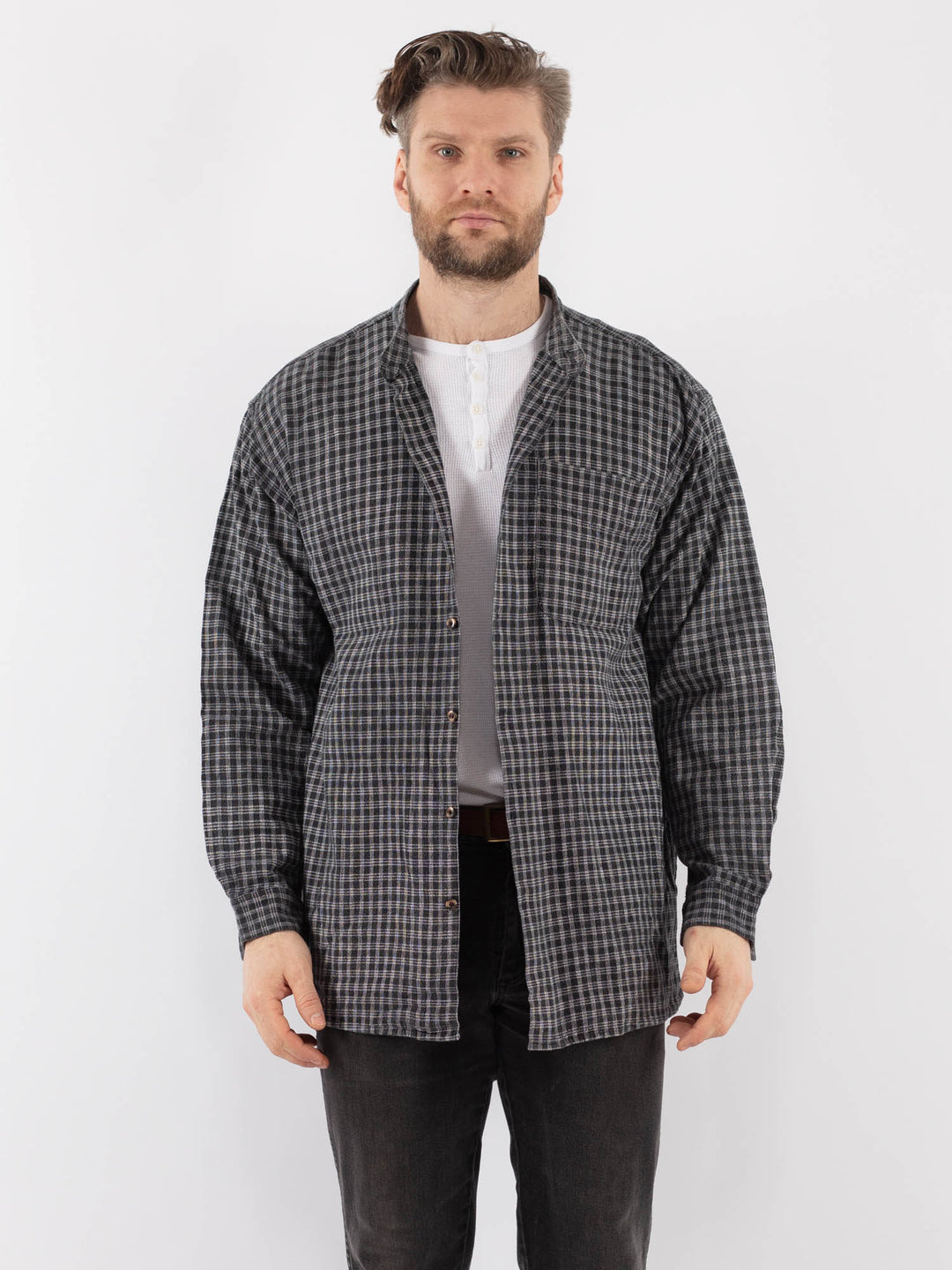 Vintage 90's Men Plaid Flannel Shirt in GrayZ975