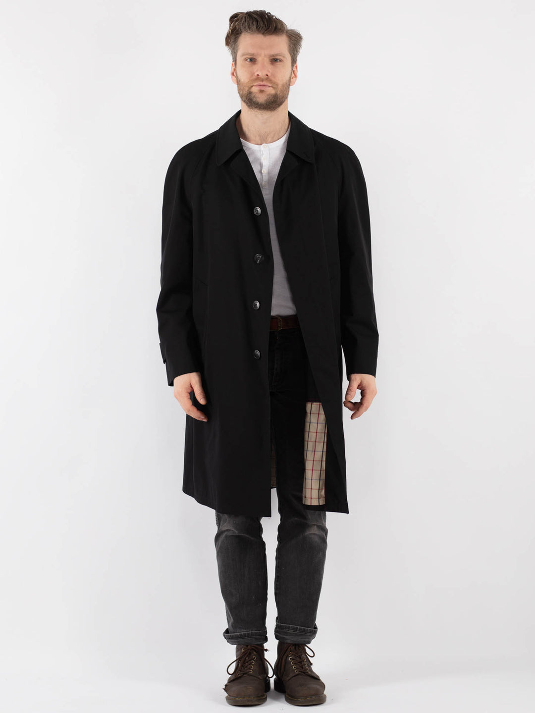 Vintage 90's Men Trench Coat in Black