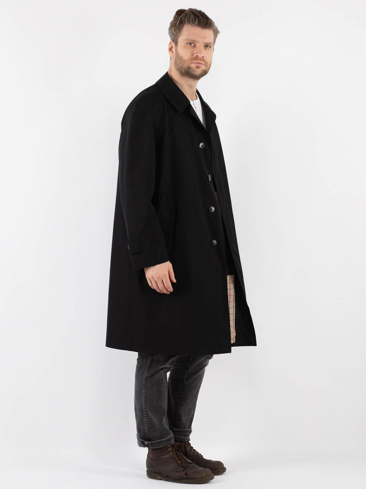 Vintage 90's Men Trench Coat in Black