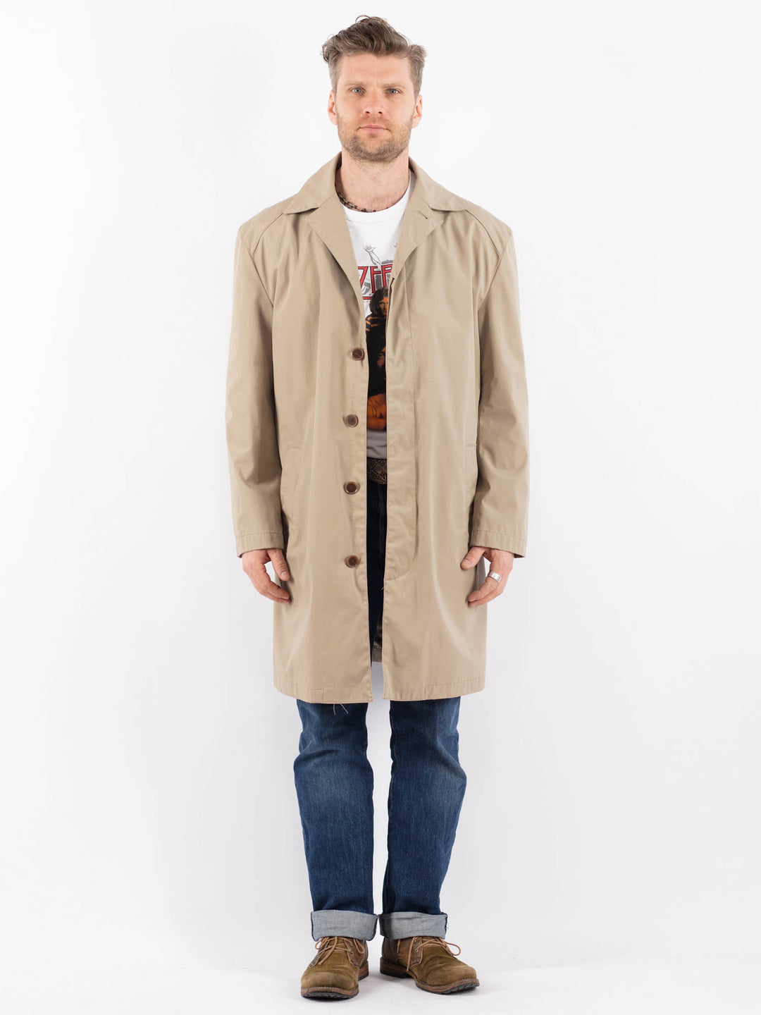 Vintage 90's Men Mac Coat in BeigeZ1494