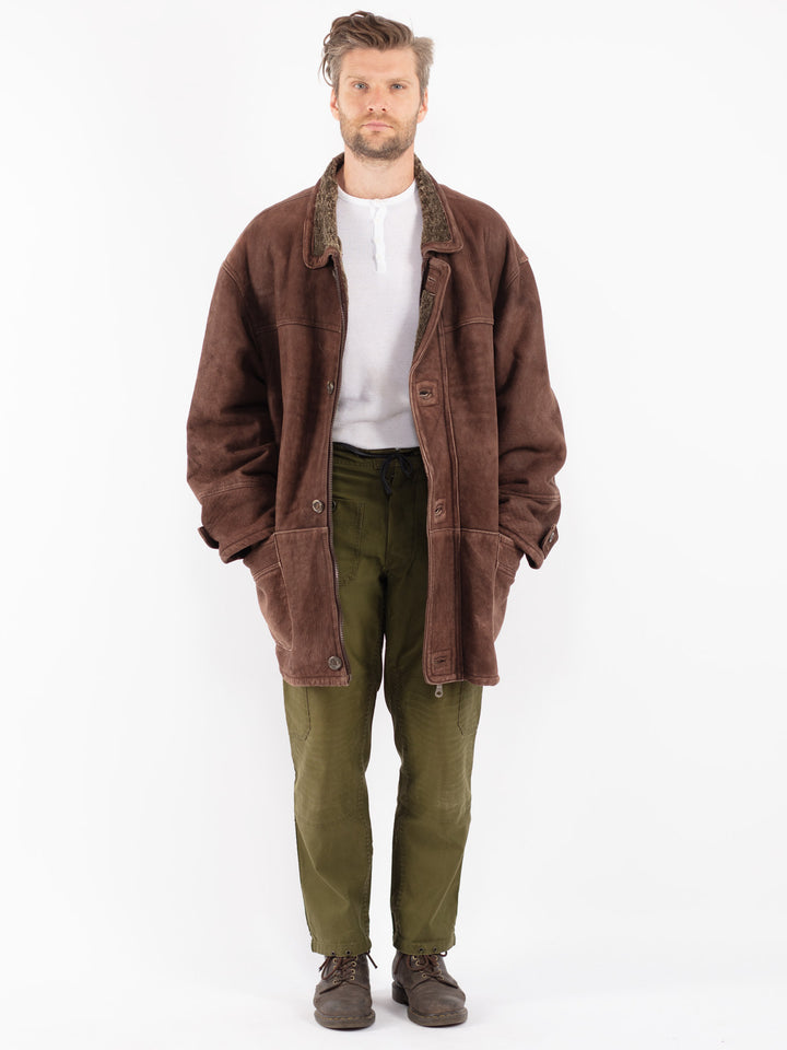 Vintage 90's Men Sheepskin Coat in Brown