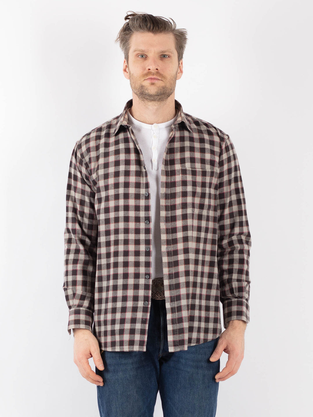 Vintage 90's Men Plaid Flannel Shirt in GrayZ1137