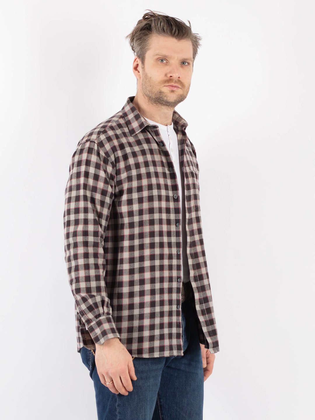 Vintage 90's Men Plaid Flannel Shirt in GrayZ1137