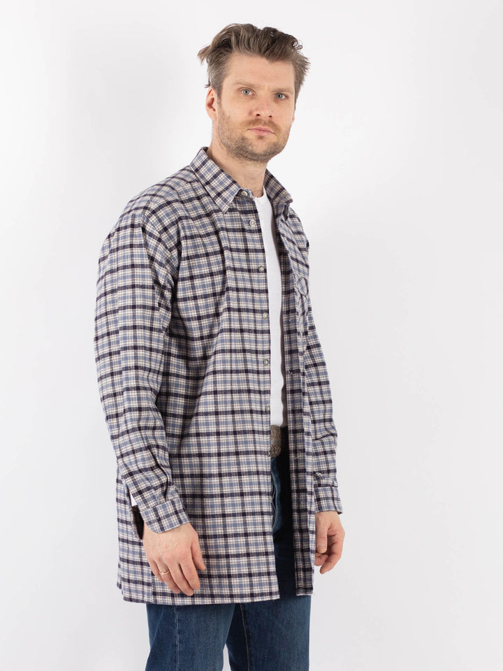 Vintage 90's Men Plaid Flannel Shirt in BlueZ1155