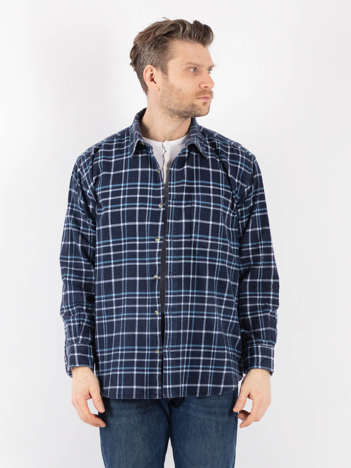 Vintage 90's Men Plaid Flannel Shirt in BlueZ1159