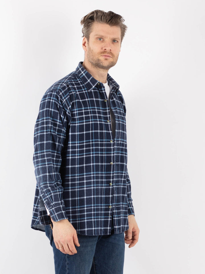 Vintage 90's Men Plaid Flannel Shirt in BlueZ1159