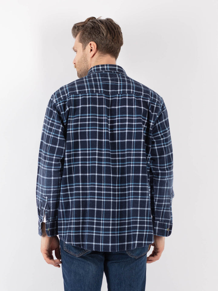 Vintage 90's Men Plaid Flannel Shirt in BlueZ1159