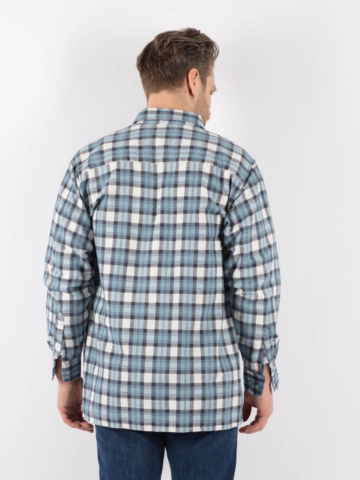 Vintage 90's Men Plaid Flannel Shirt in BlueZ1165