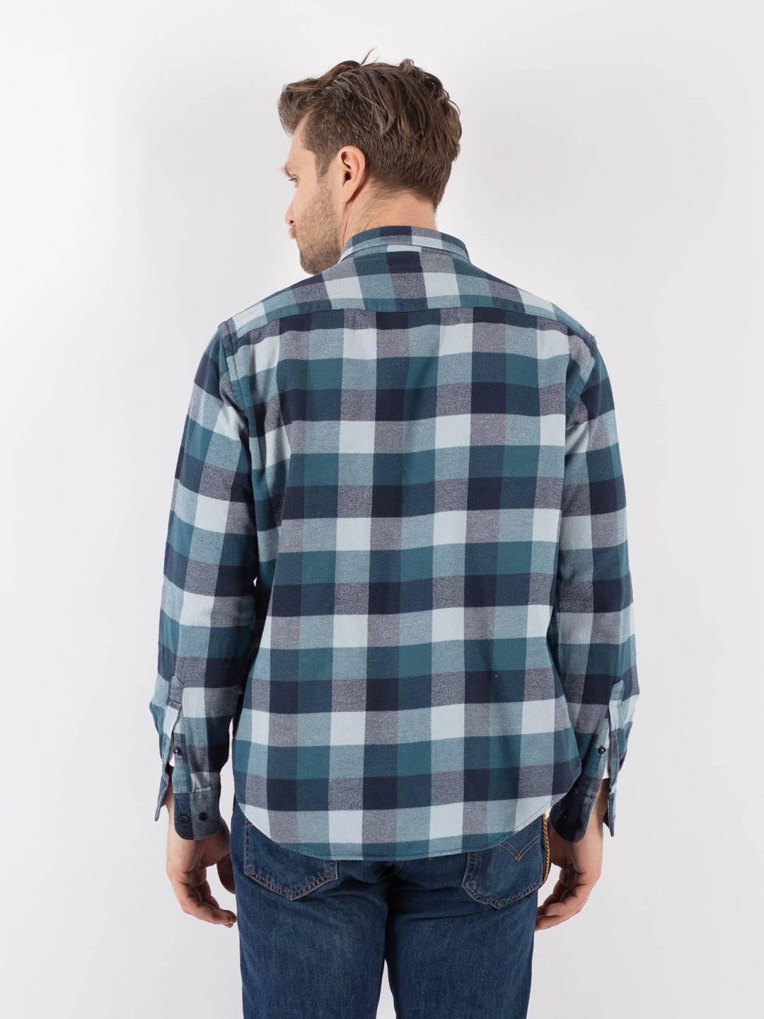Vintage 90's Men Plaid Flannel Shirt in BlueZ1167