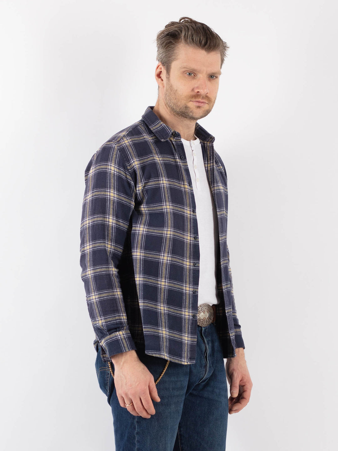 Vintage 90's Men Plaid Flannel Shirt in BlueZ1172