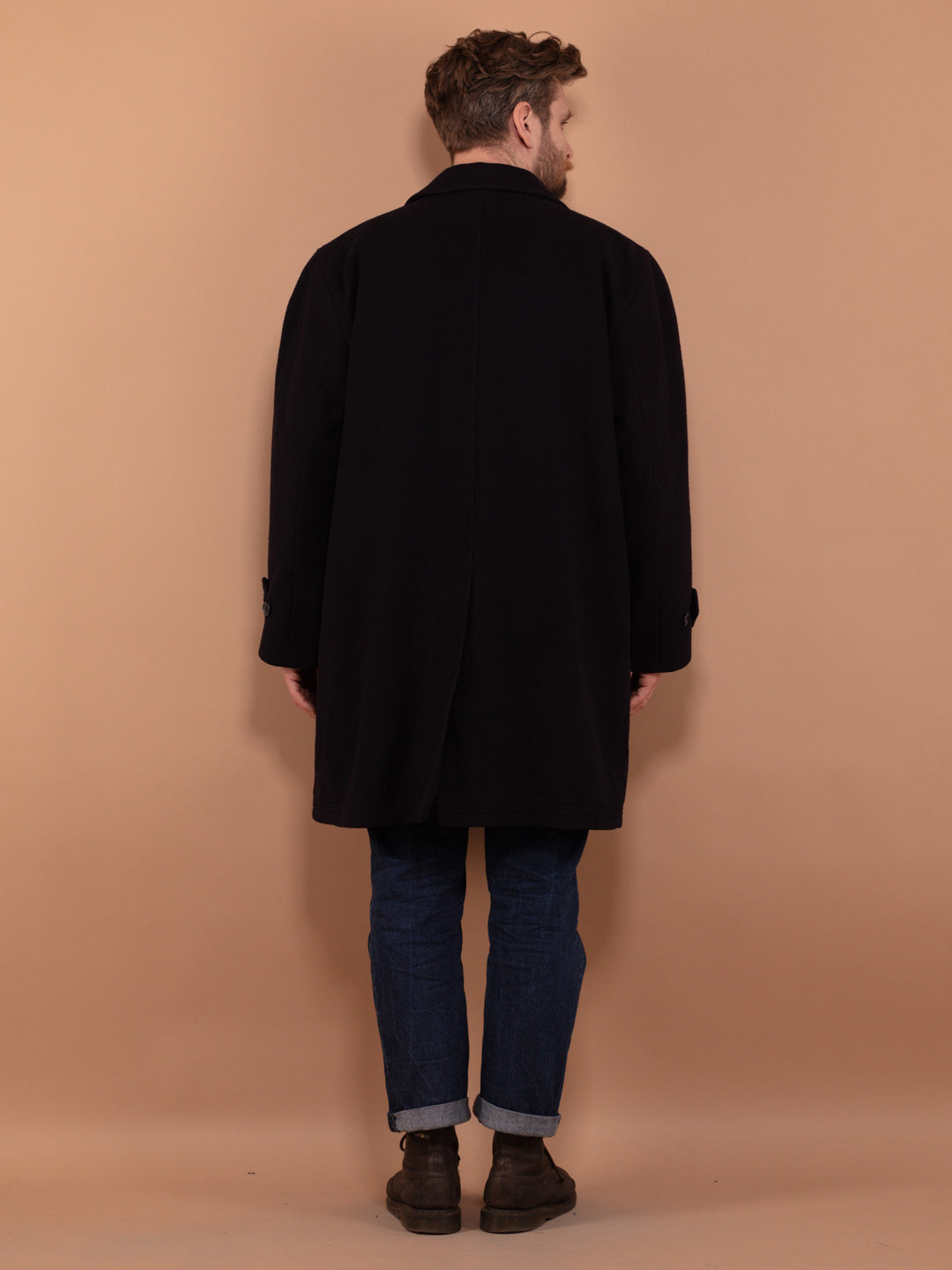 Vintage 90's Men Pure New Wool Coat in Navy Blue - NorthernGrip