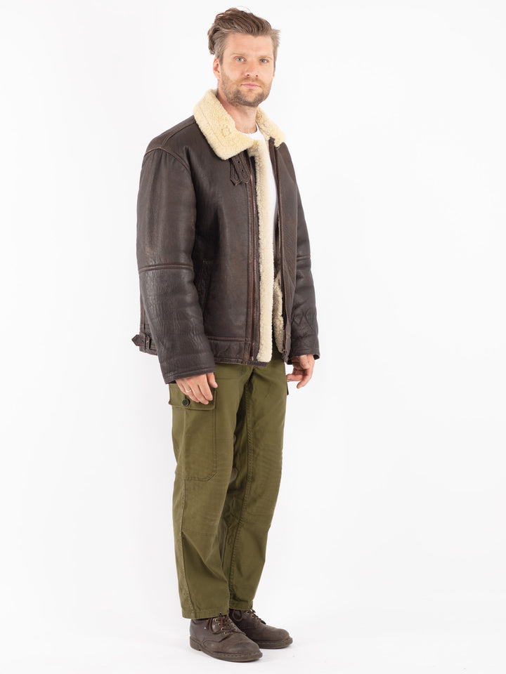 Vintage 80's Men Shearling Coat in Brown