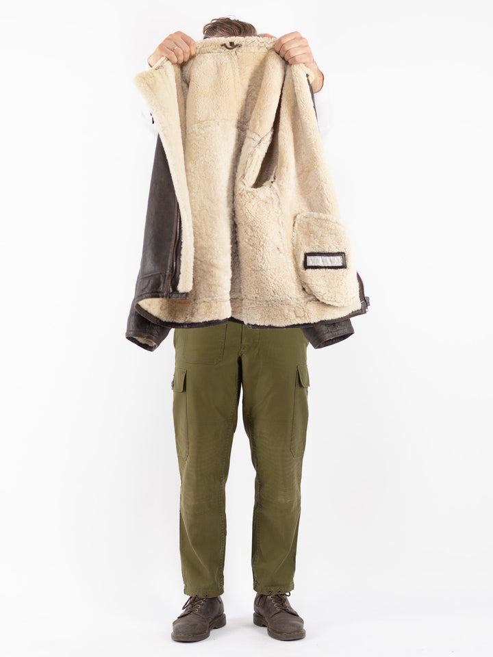 Vintage 80's Men Shearling Coat in Brown
