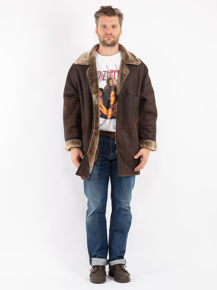 Vintage Men Sheepskin Coat in Brown