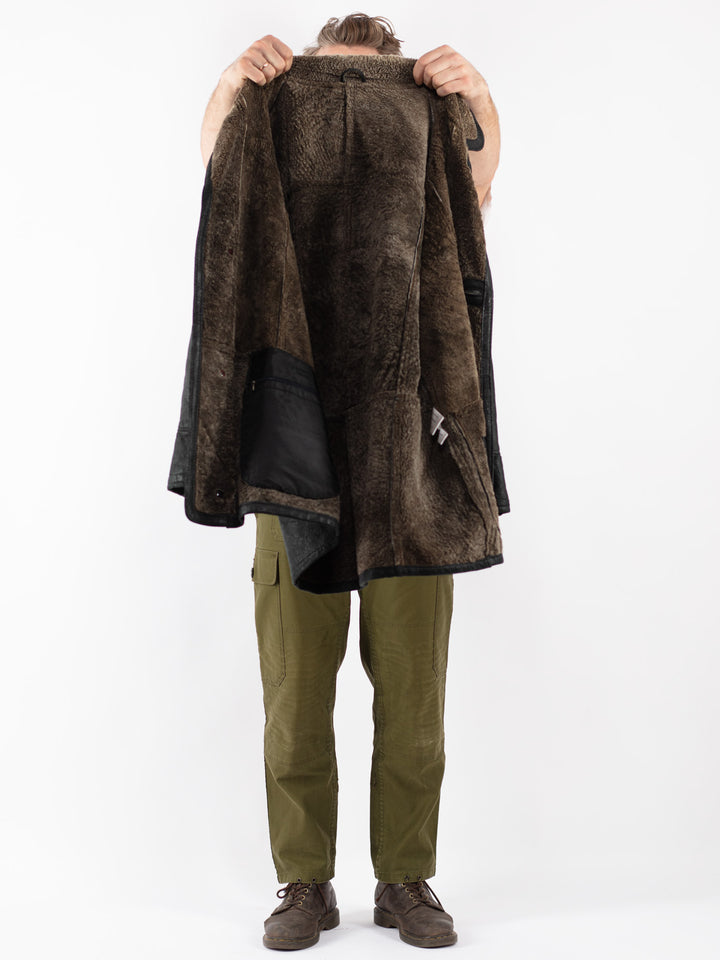 Vintage Men Sheepskin Coat in Black