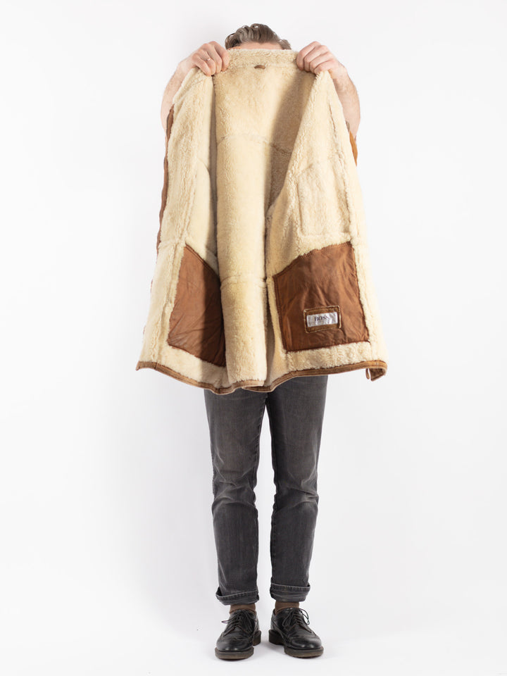 Vintage 90's Men Sheepskin Coat in Brown