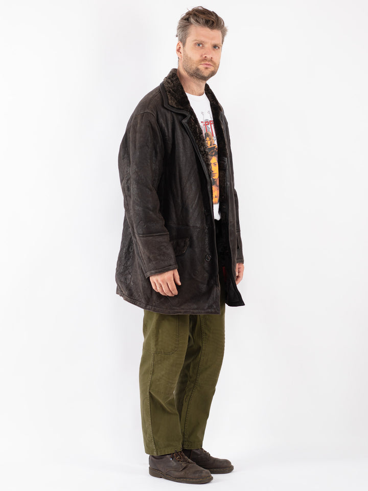 Vintage Men Sheepskin Coat in Brown