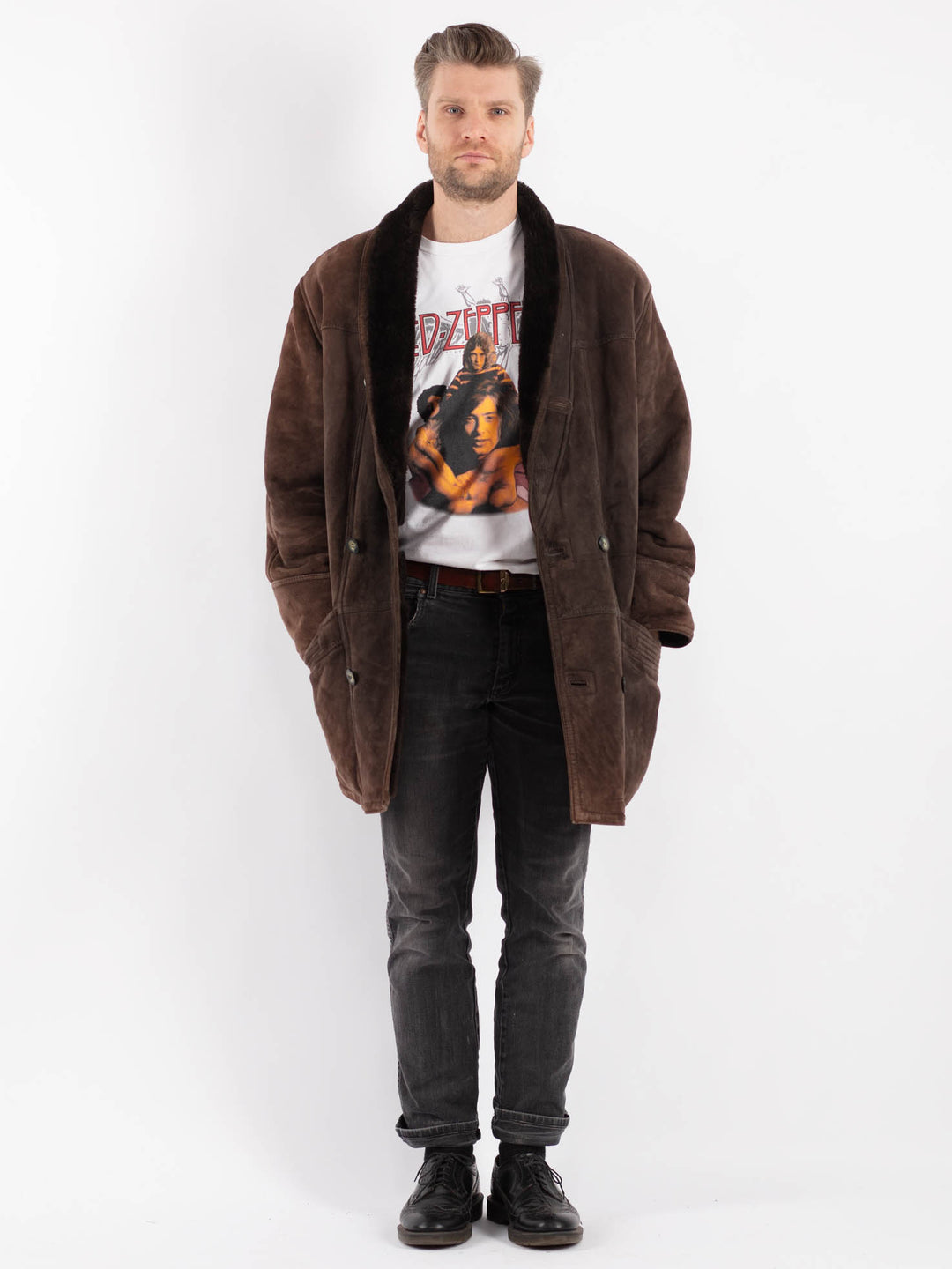 Vintage 90's Men Sheepskin Coat in Brown