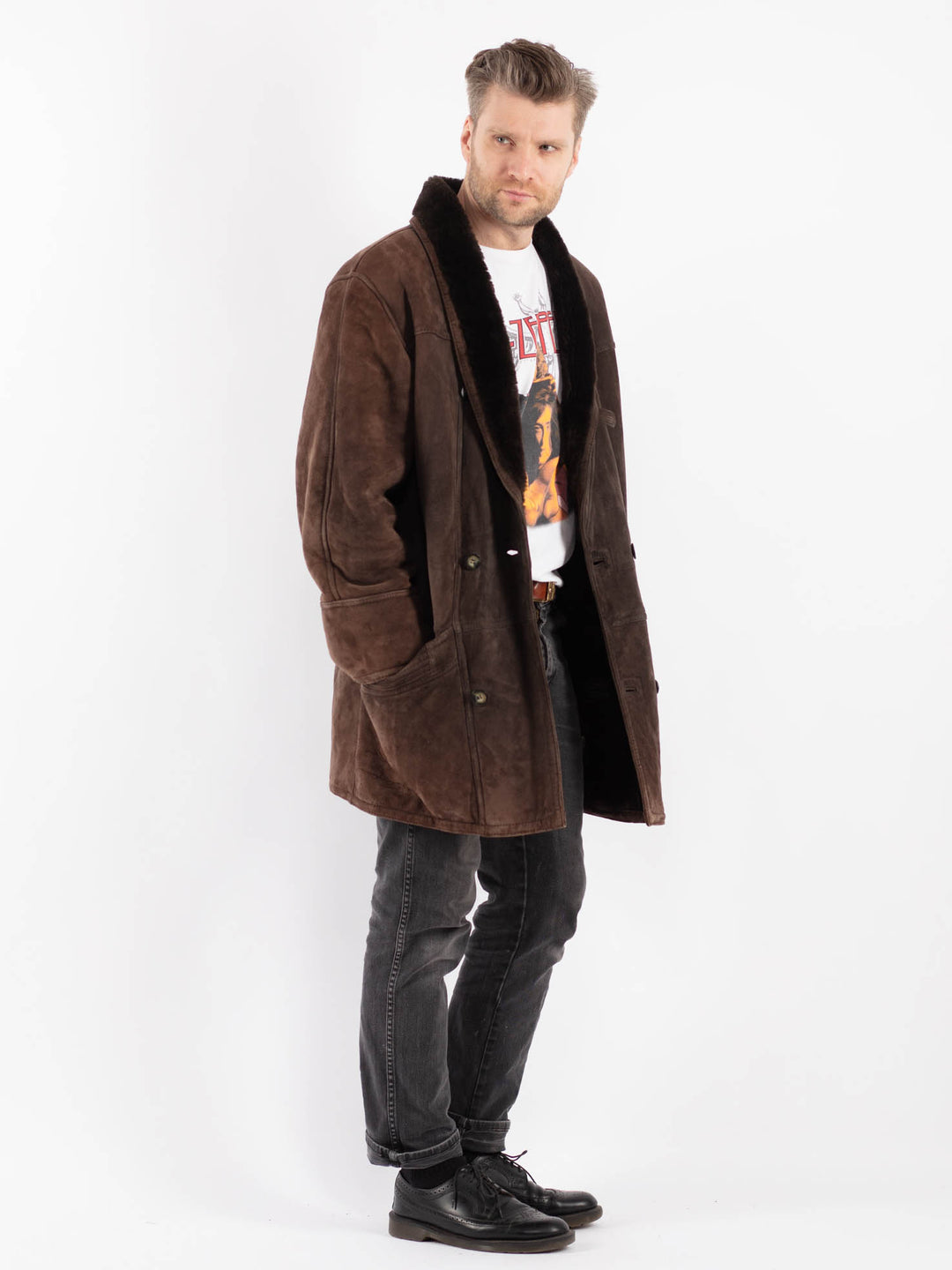 Vintage 90's Men Sheepskin Coat in Brown