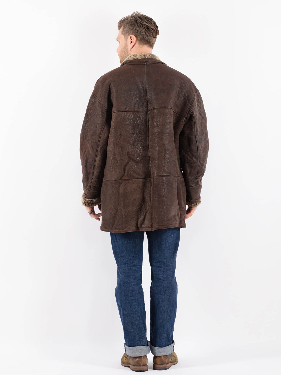 Vintage 90's Men Sheepskin Coat in BrownZ1518
