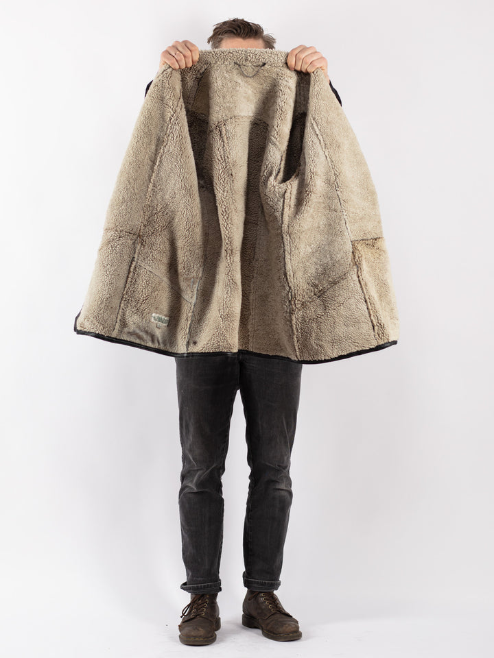 Vintage 90's Men Sheepskin Coat in Black
