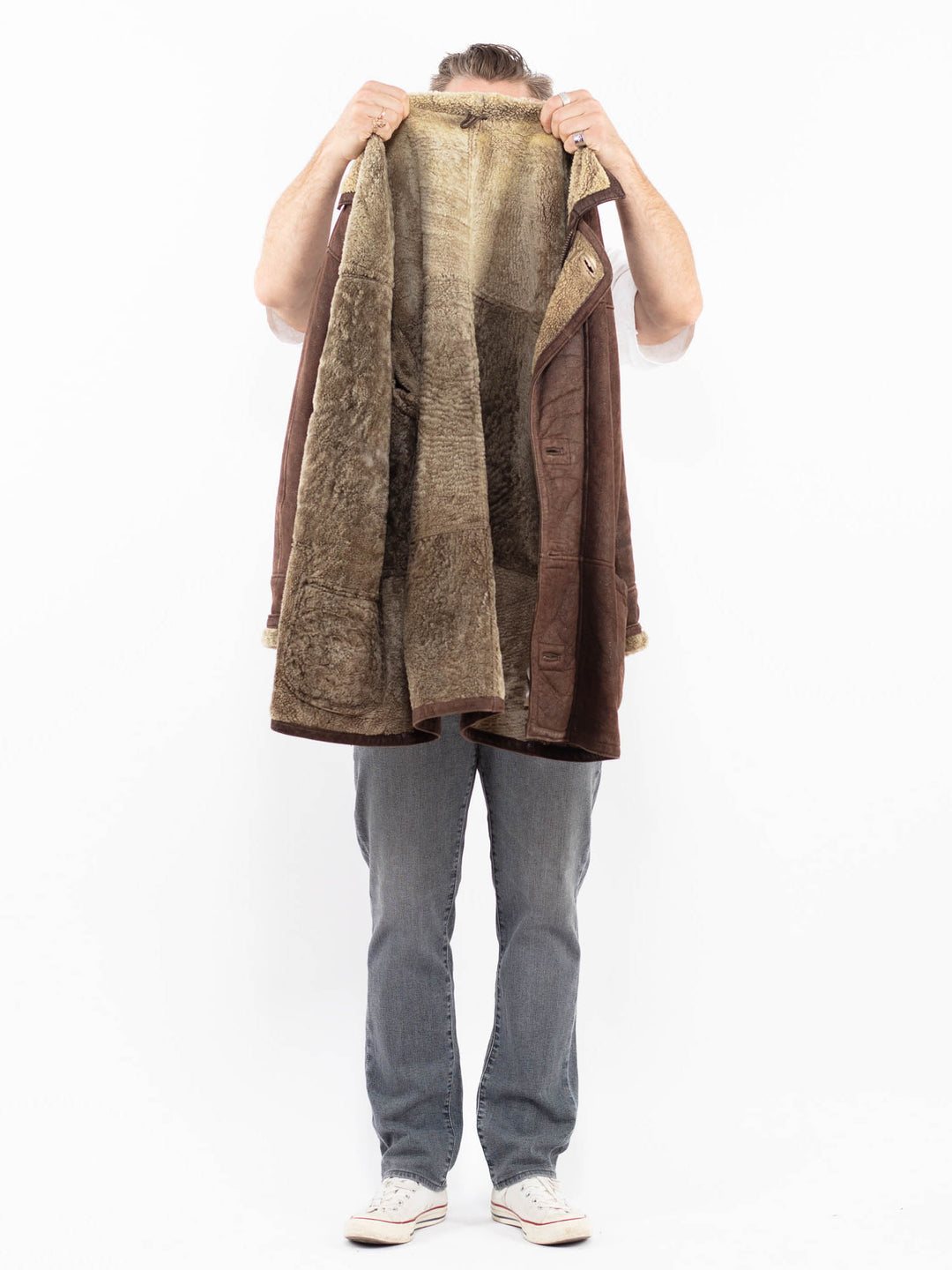 Vintage 90's Men Sheepskin Coat in BrownZ1937