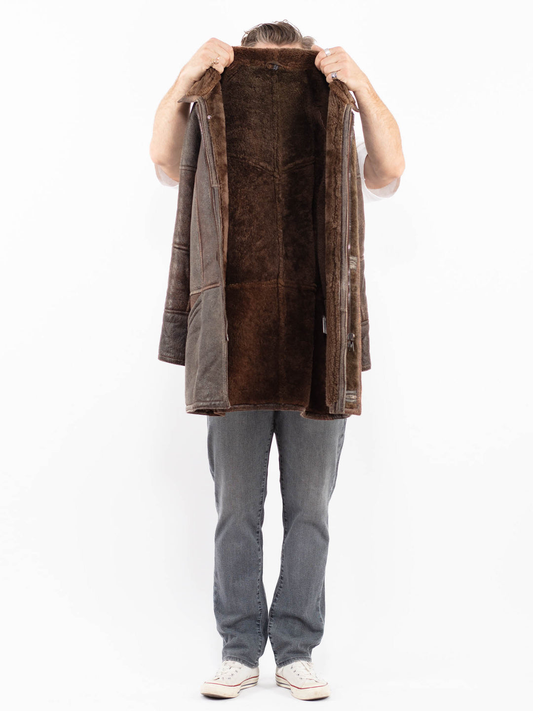 Vintage 90's Men Sheepskin Coat in BrownZ1951