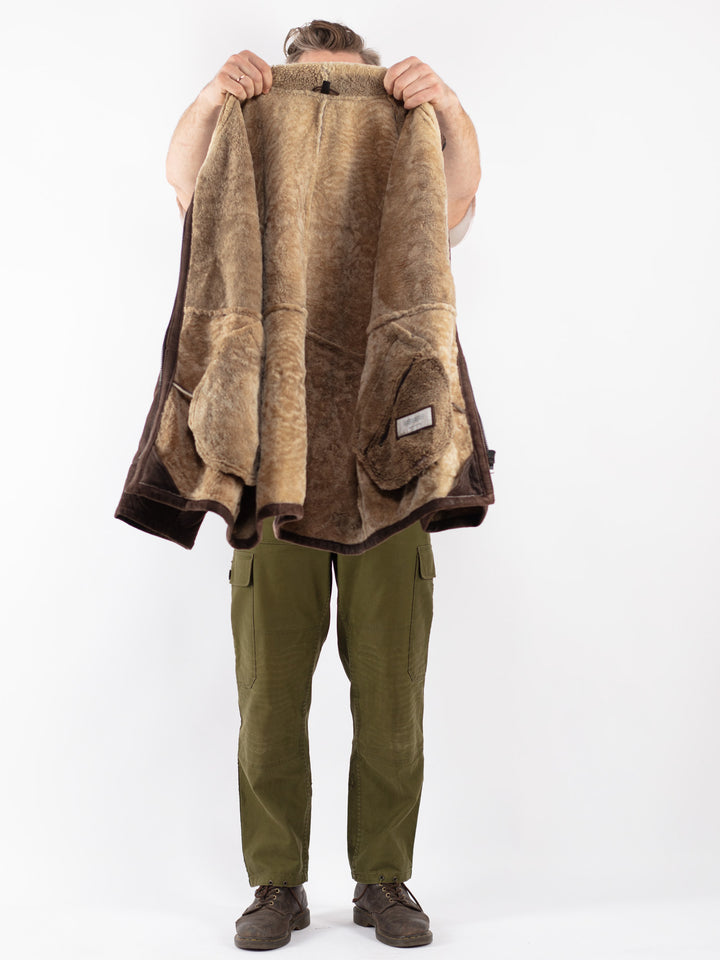 Vintage Men Sheepskin Coat in Brown