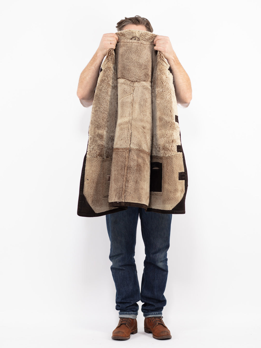 Vintage 90's Men Sheepskin Shearling Coat in BrownZ2694