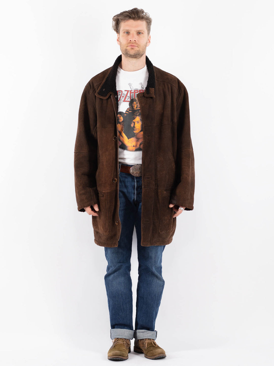 Vintage 90's Men Sheepskin Coat in BrownZ1536