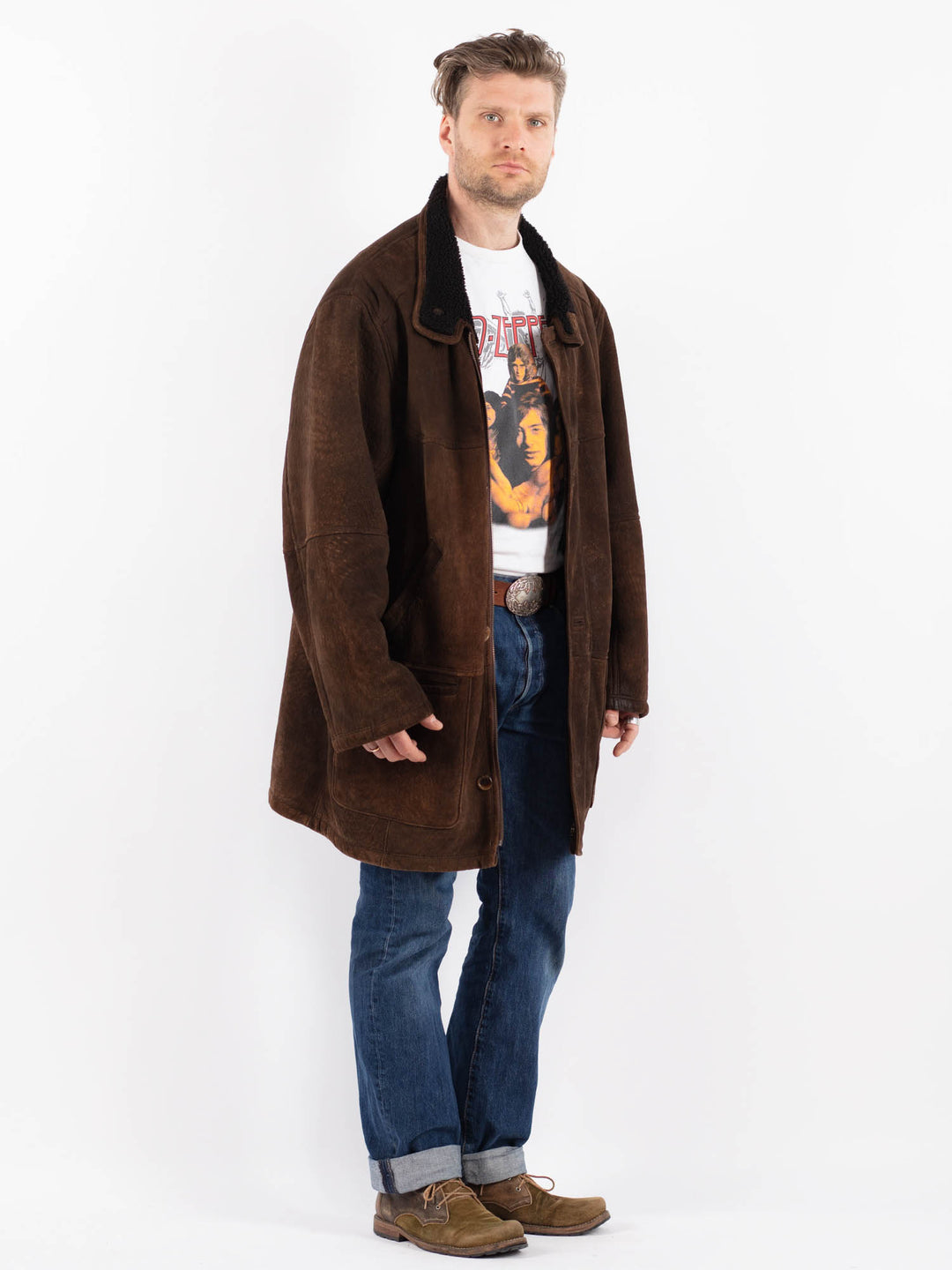 Vintage 90's Men Sheepskin Coat in BrownZ1536