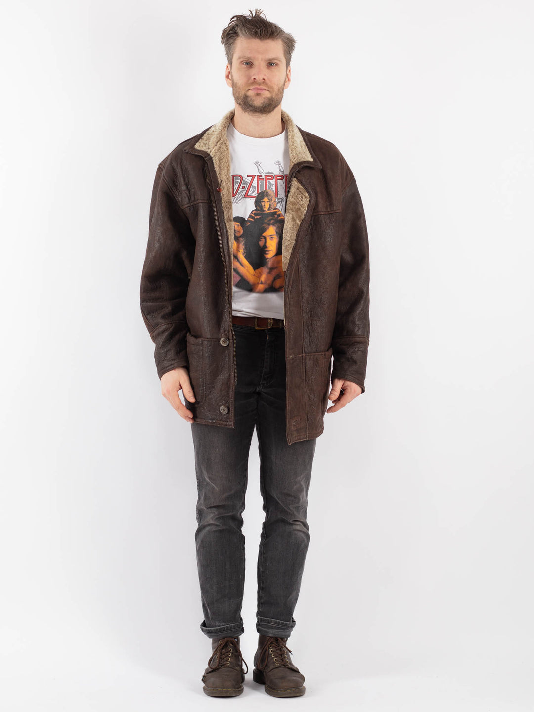 Vintage 90's Men Sheepskin Coat in Brown