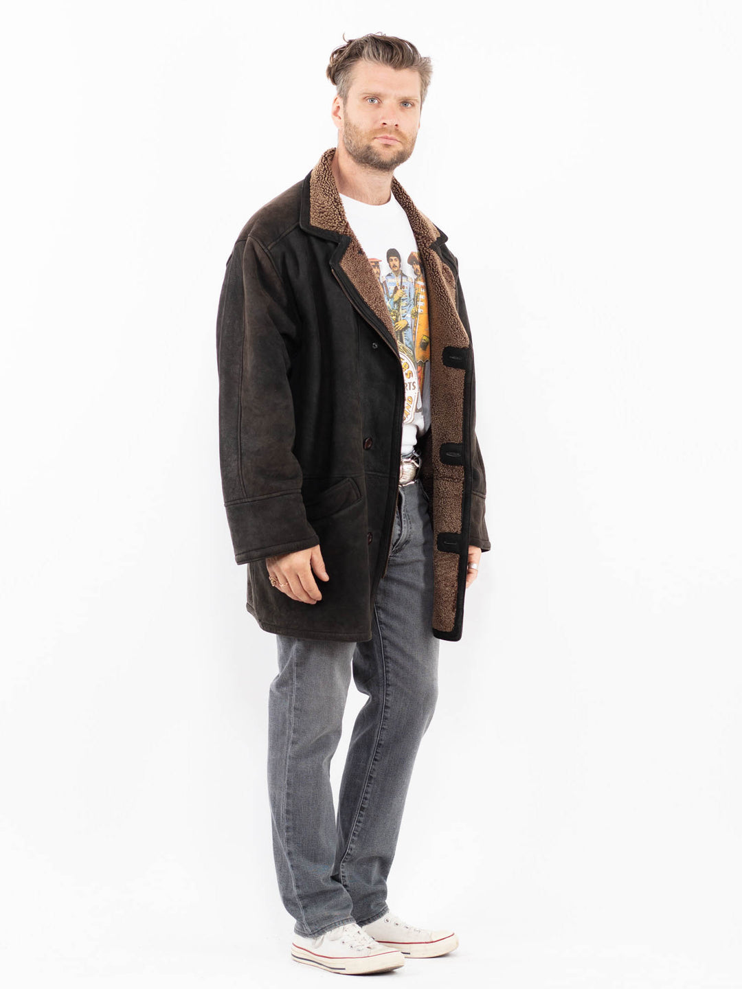 Vintage 90's Men Sheepskin Coat in BlackZ1983