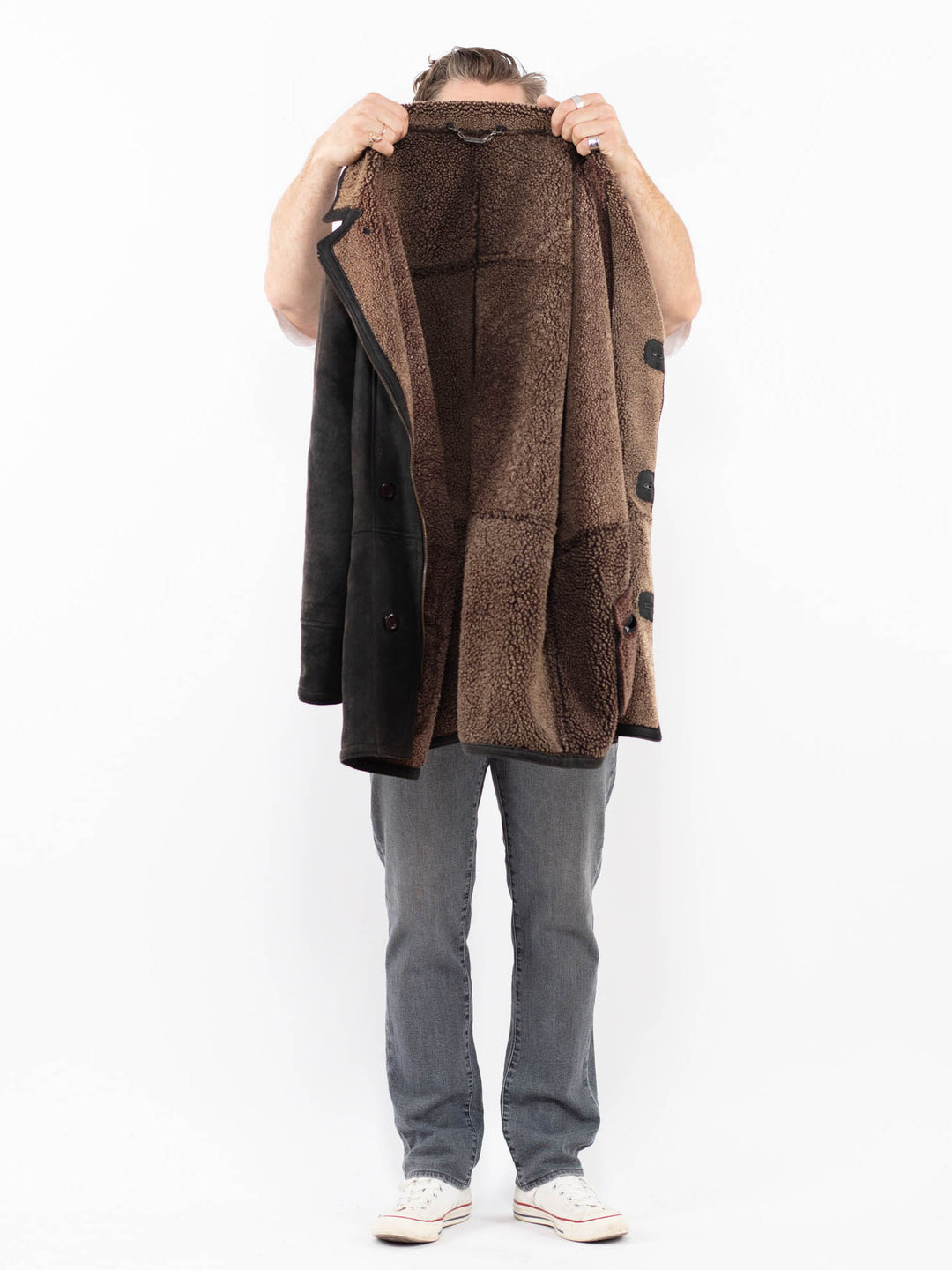 Vintage 90's Men Sheepskin Coat in BlackZ1983