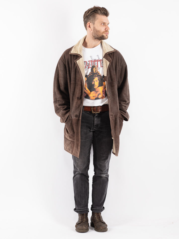 Vintage 90's Men Sheepskin Coat in Brown