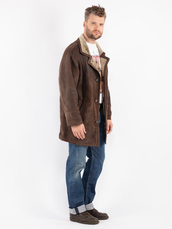 Vintage 90's Men Sheepskin Coat in Brown