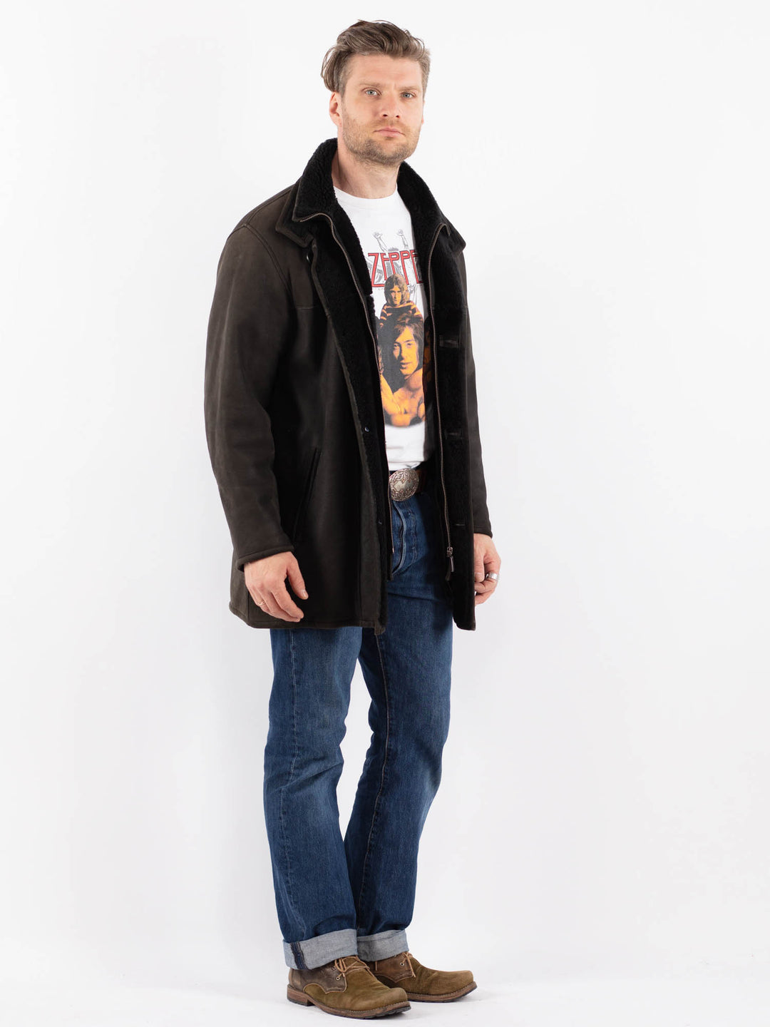 Vintage 90's Men Sheepskin Coat in GrayZ1557