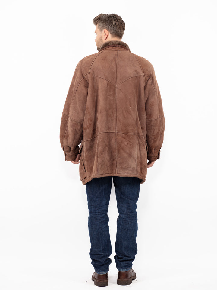 Vintage 90. gadu vīriešu aitādas mētelis brūnā krāsā