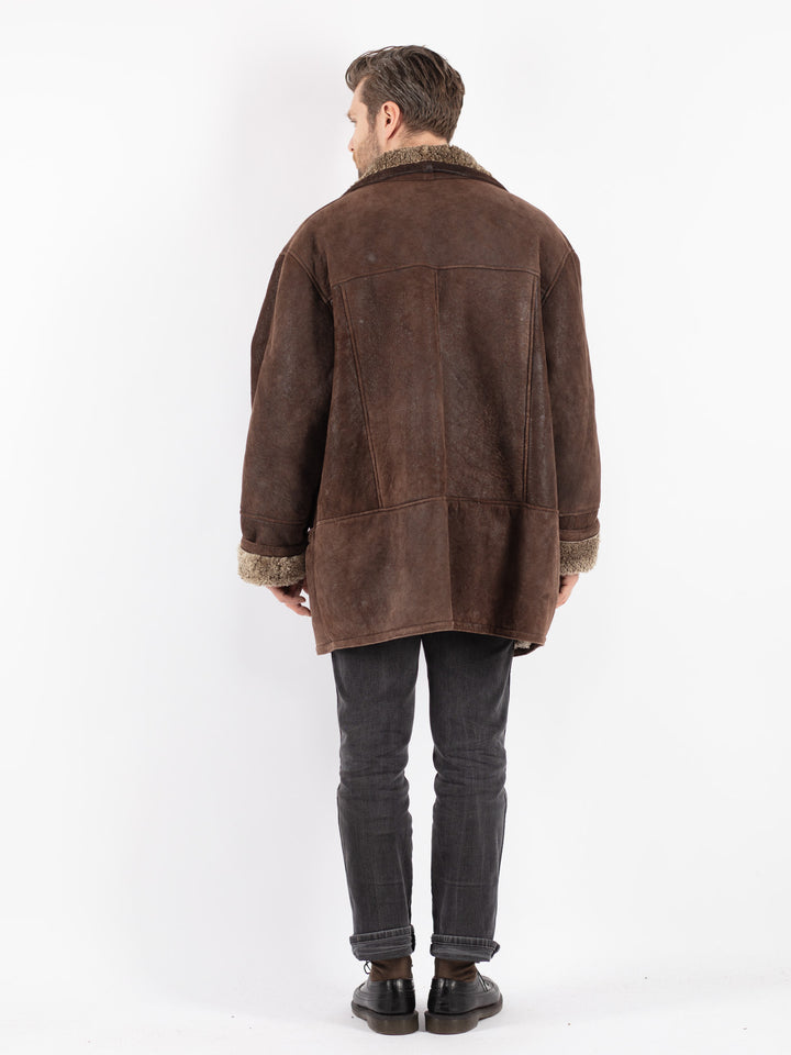Vintage 90's Men Sheepskin Coat in Brown