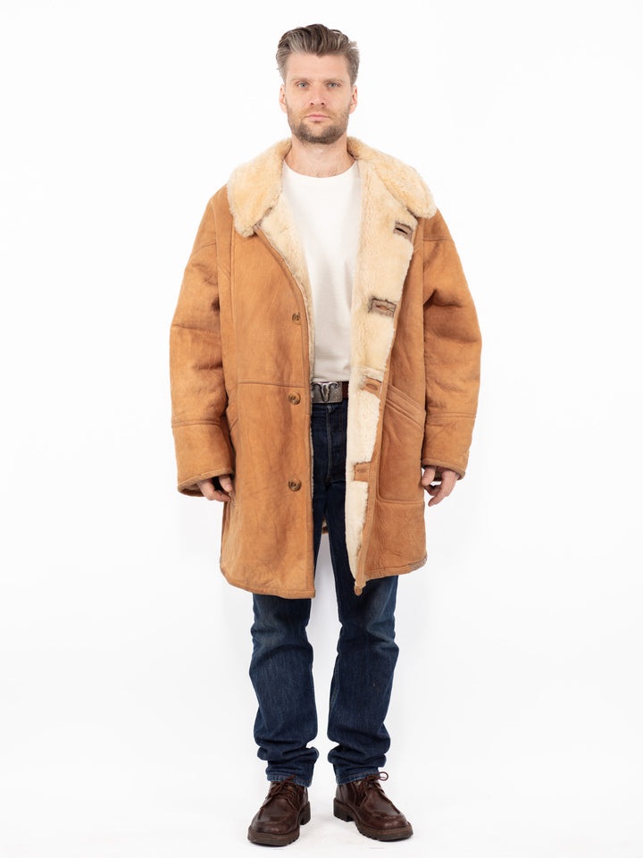 Vintage 70's Men Oversized Sheepskin Coat in Brown