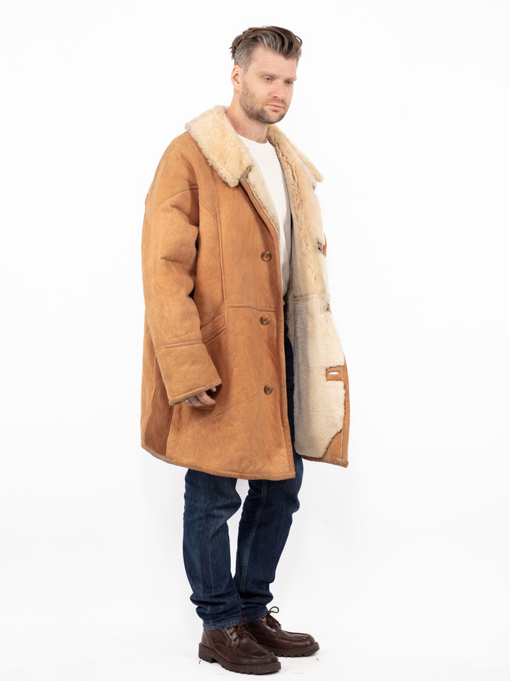 Vintage 70's Men Oversized Sheepskin Coat in Brown