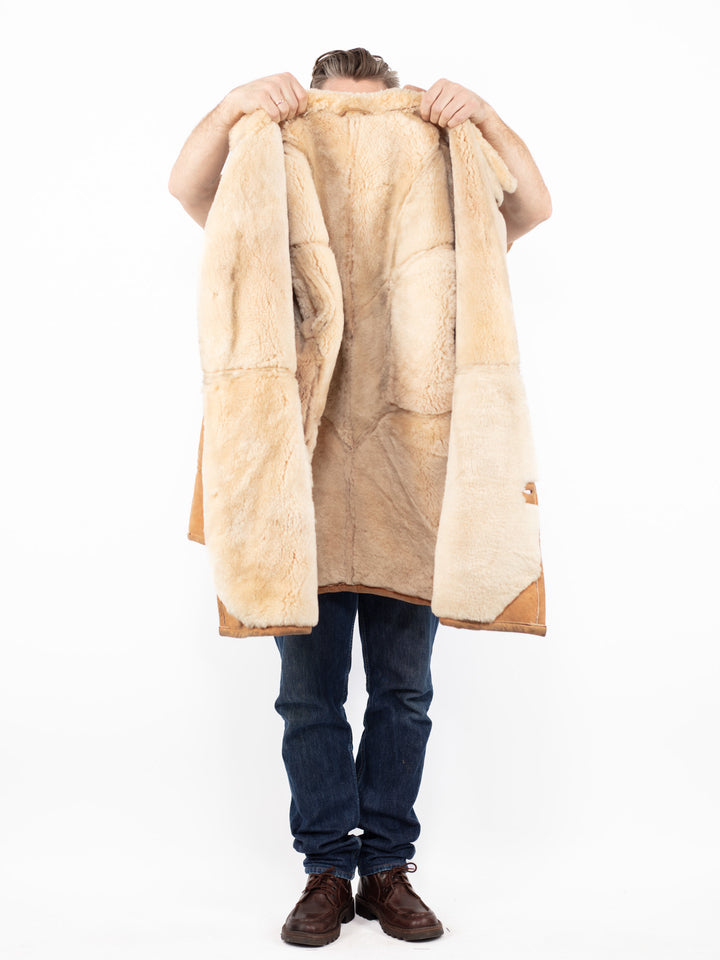 Vintage 70's Men Oversized Sheepskin Coat in Brown