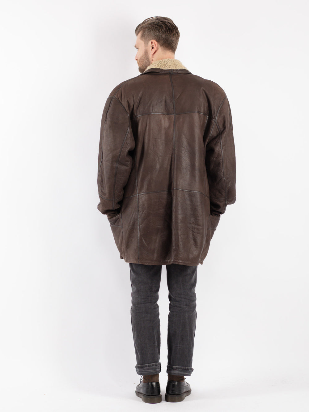 Vintage 90's Men Sheepskin Coat in Brown